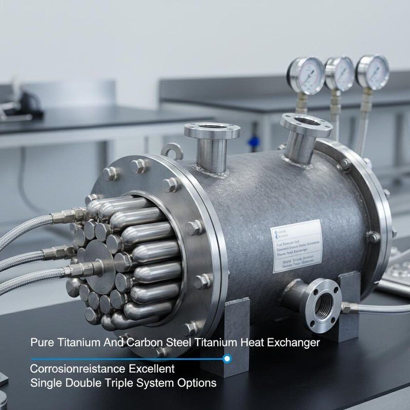 Bộ trao đổi nhiệt titan và thép carbon titan nguyên chất với khả năng chống ăn mòn tuyệt vời và các tùy chọn hệ thống đơn, đôi, ba