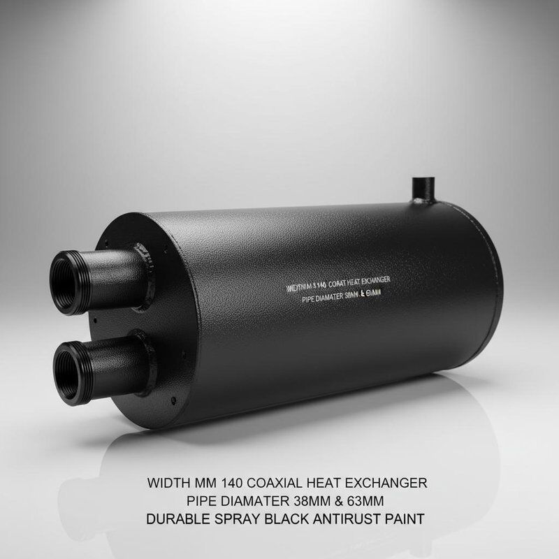 140mm chiều rộng đồng trục trao đổi nhiệt với 38mm và 63mm đường kính ống và bền Spray màu đen Antirust bảo vệ sơn
